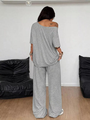 One-shoulder Top And Drawstring Pants Set Plus Size in Apricot, view 16
