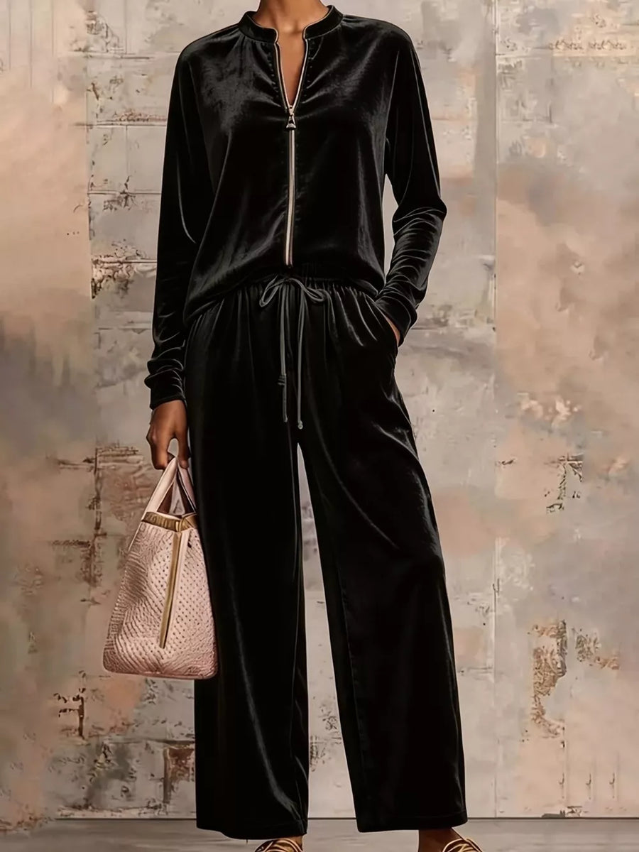 Apricot relaxed, wide-leg pajama set with mock neck