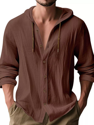 Navy Blue relaxed button-up shirt with hooded