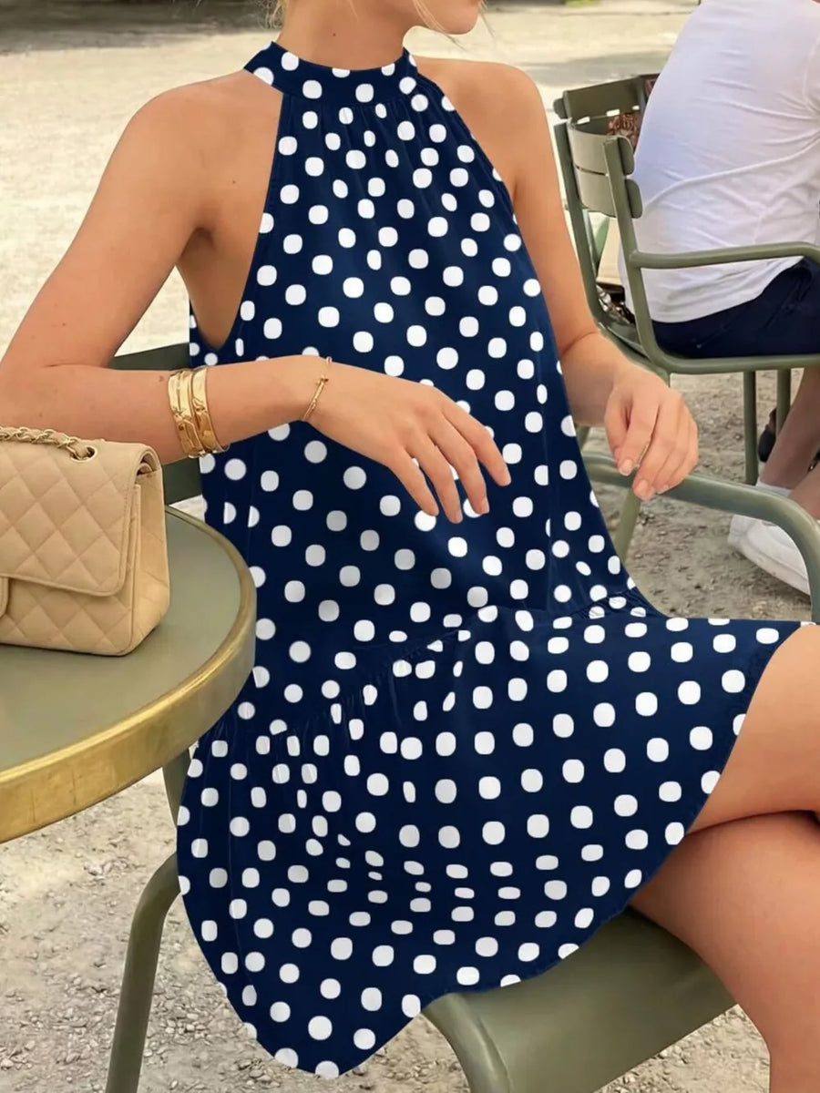 black mini dress with pullover and polka dot