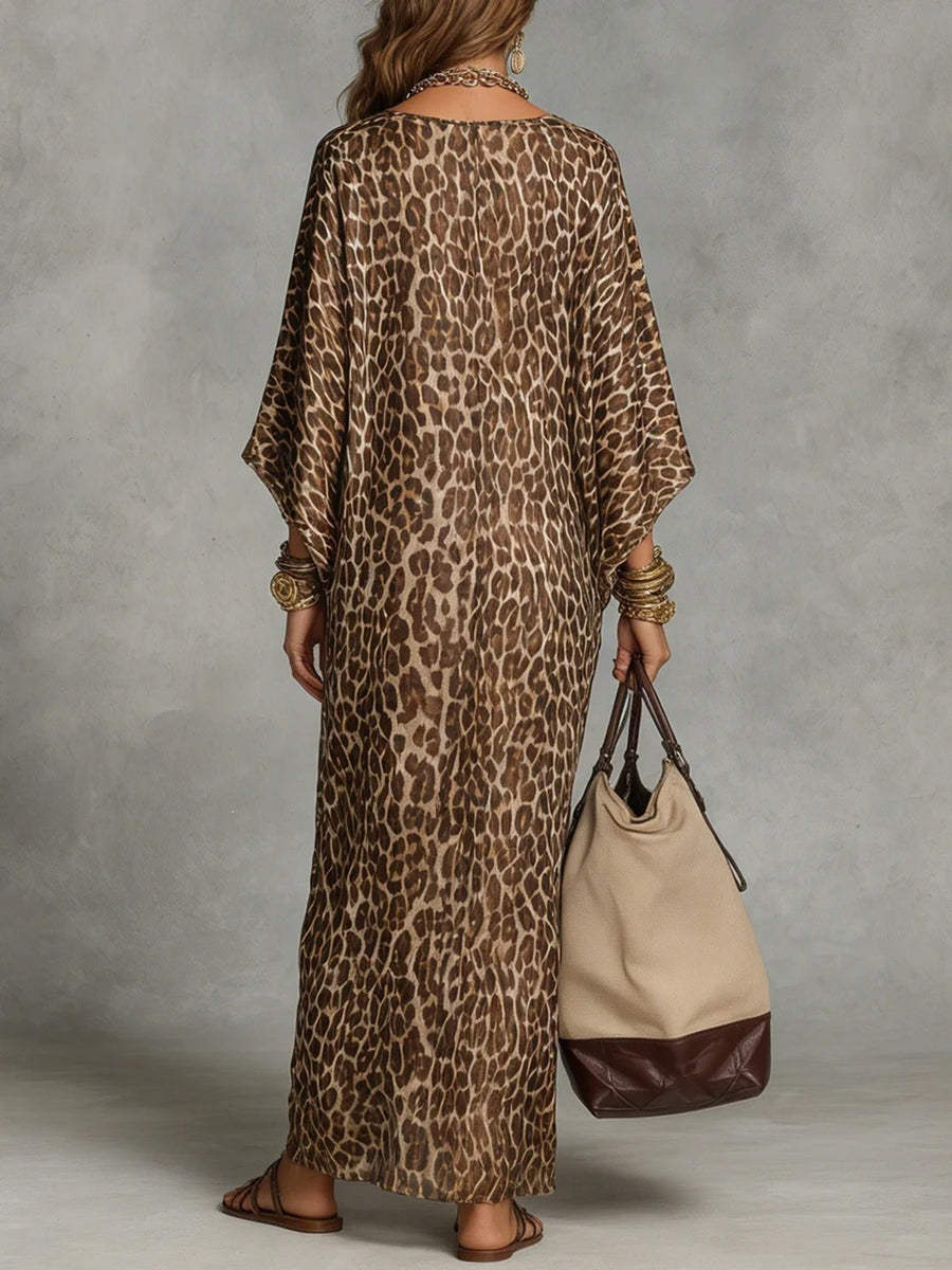 bohemian maxi dress in Brown with v-neck