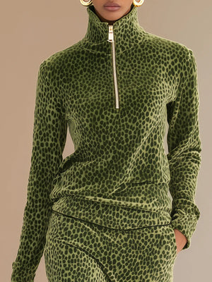 black two-piece set featuring pocketed and leopard-print