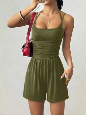 romper in Light Gray with square neck and spaghetti strap