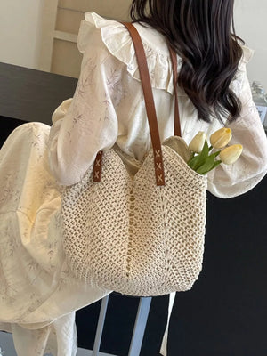 Off-white handbag featuring crochet knit and crochet