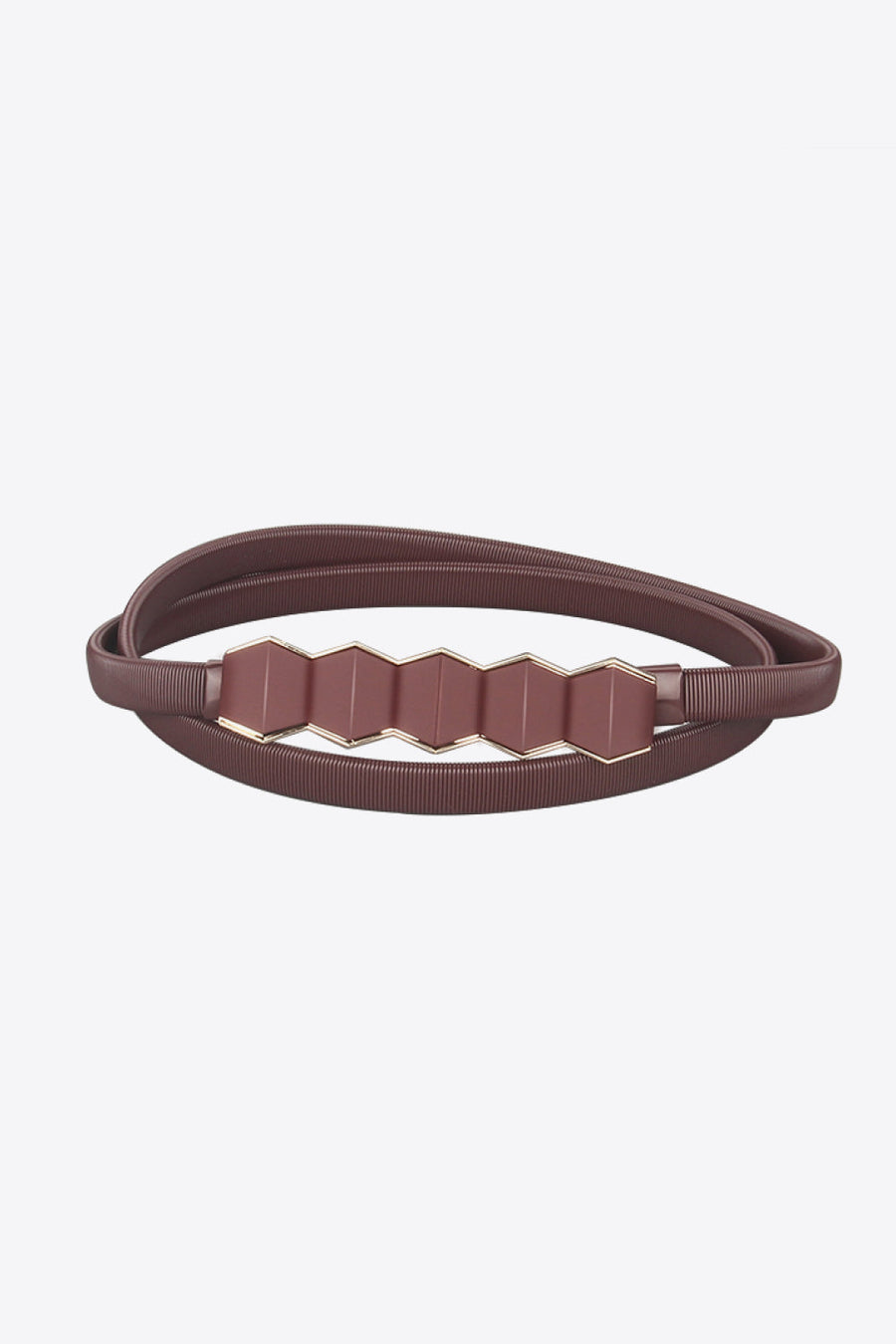 Wine elastic belt with geometric buckle detail