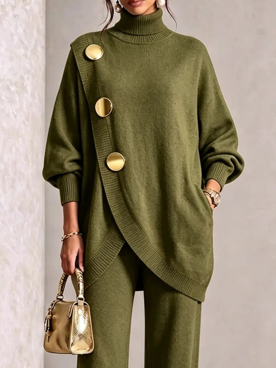 Apricot Color sweater and pants set with tunic-length and pullover