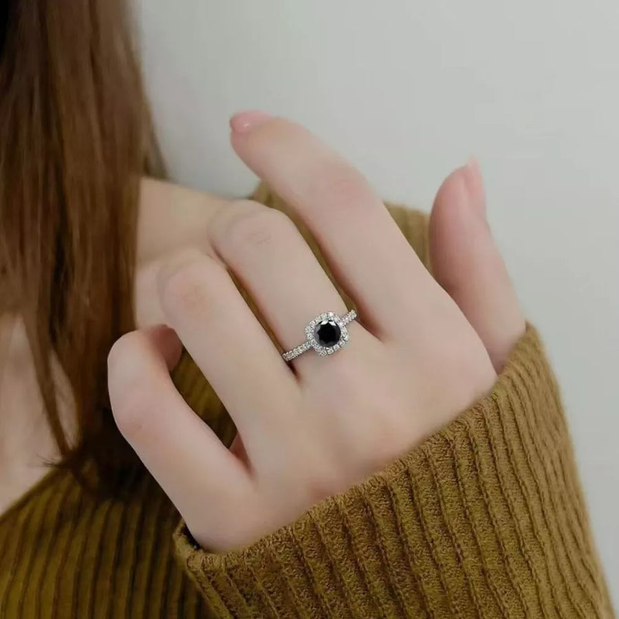 925 sterling silver,Moissanite Carat weight: 1ct Care instructions: Avoid wearin ring in black with slim silhouette
