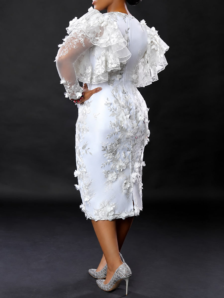 Triacetate and polyester midi dress in ivory with bodycon silhouette