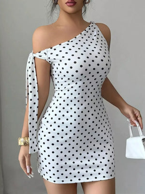 95% polyester, 5% elastane Care instructions: Machine wash cold mini dress in White with fitted silhouette