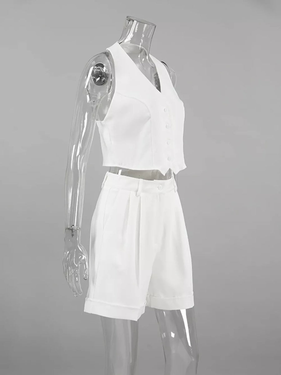 matching set in White with buttoned and cropped
