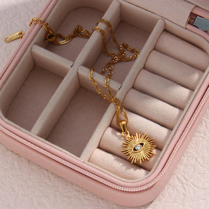 18K Gold-Plated Evil Eye Sunburst Pendant Necklace in gold