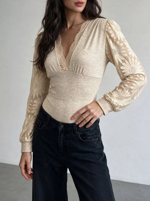bodysuit in Apricot with floral and lace