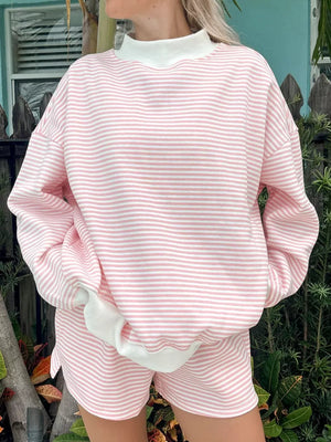 ivory sweatshirt featuring stretch and striped