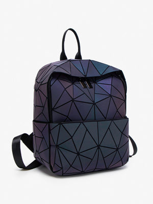 backpack featuring geometric in dark teal with PVC Imported Size & texture