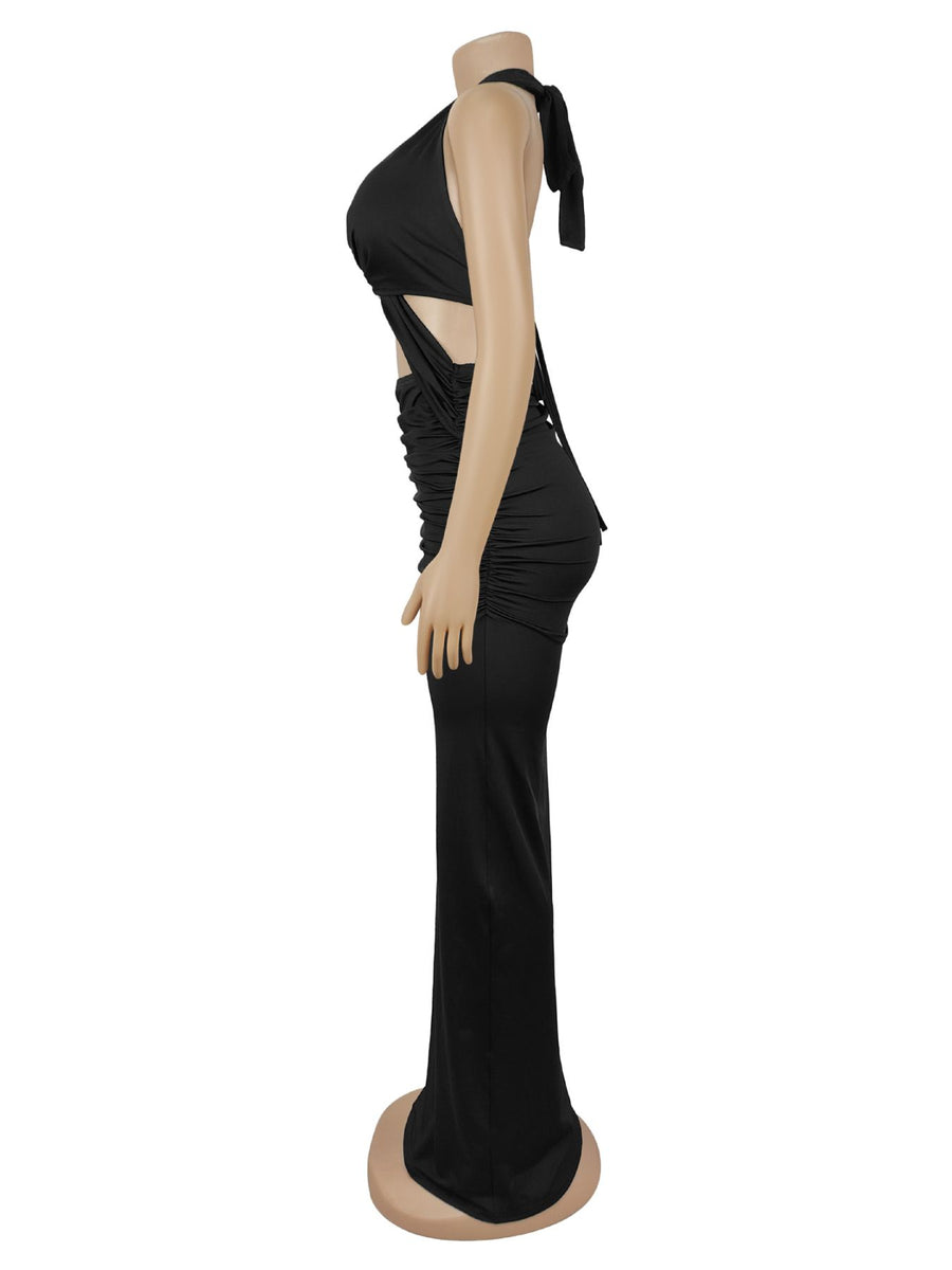 Burgundy bodycon maxi dress with halter