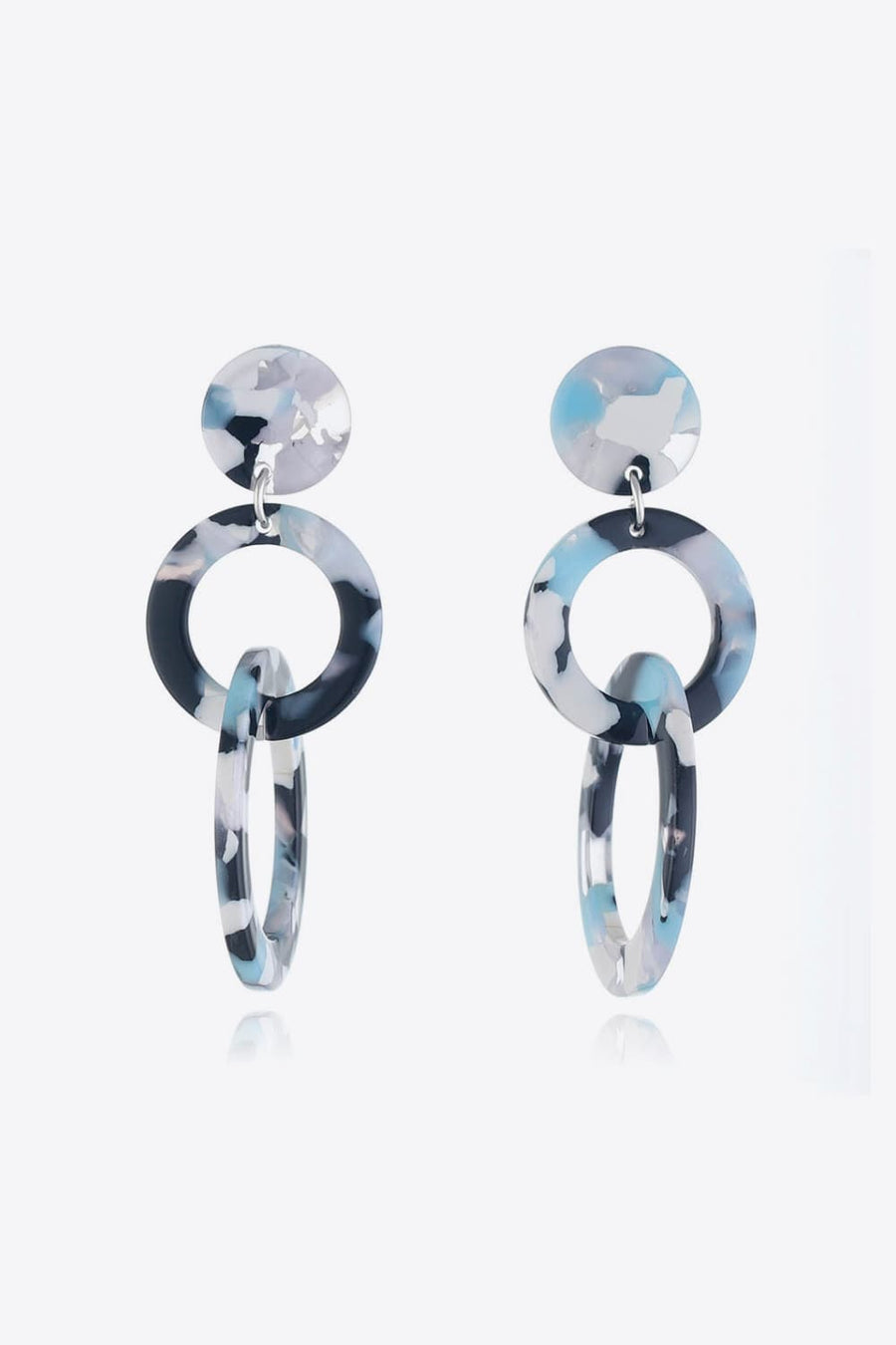 Marbled blue and gray drop earrings with interlocking rings