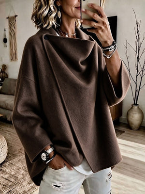 Khaki oversized cape with cowl neck