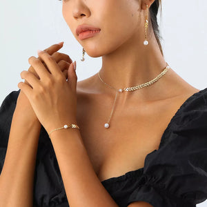 Gold Wheat-spike 18k Gold-plated Faux Pearl Jewelry Set