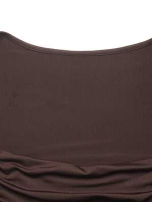 dark brown A-line maxi dress with square neck