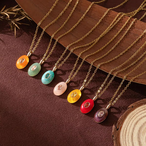 Natural stone,Stainless Steel,Copper Care instructions: Avoid wearing during exe necklace in orange with delicate chain with