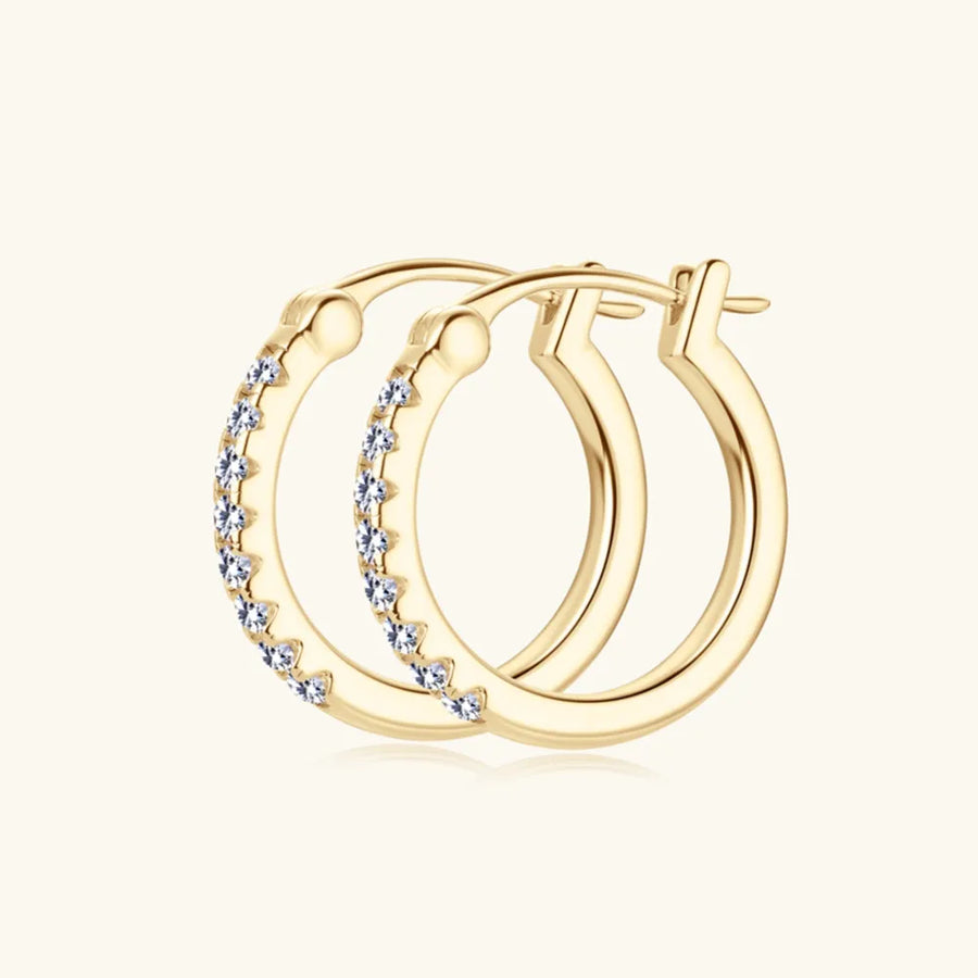 Gold mini hoop earrings with pave-set stones