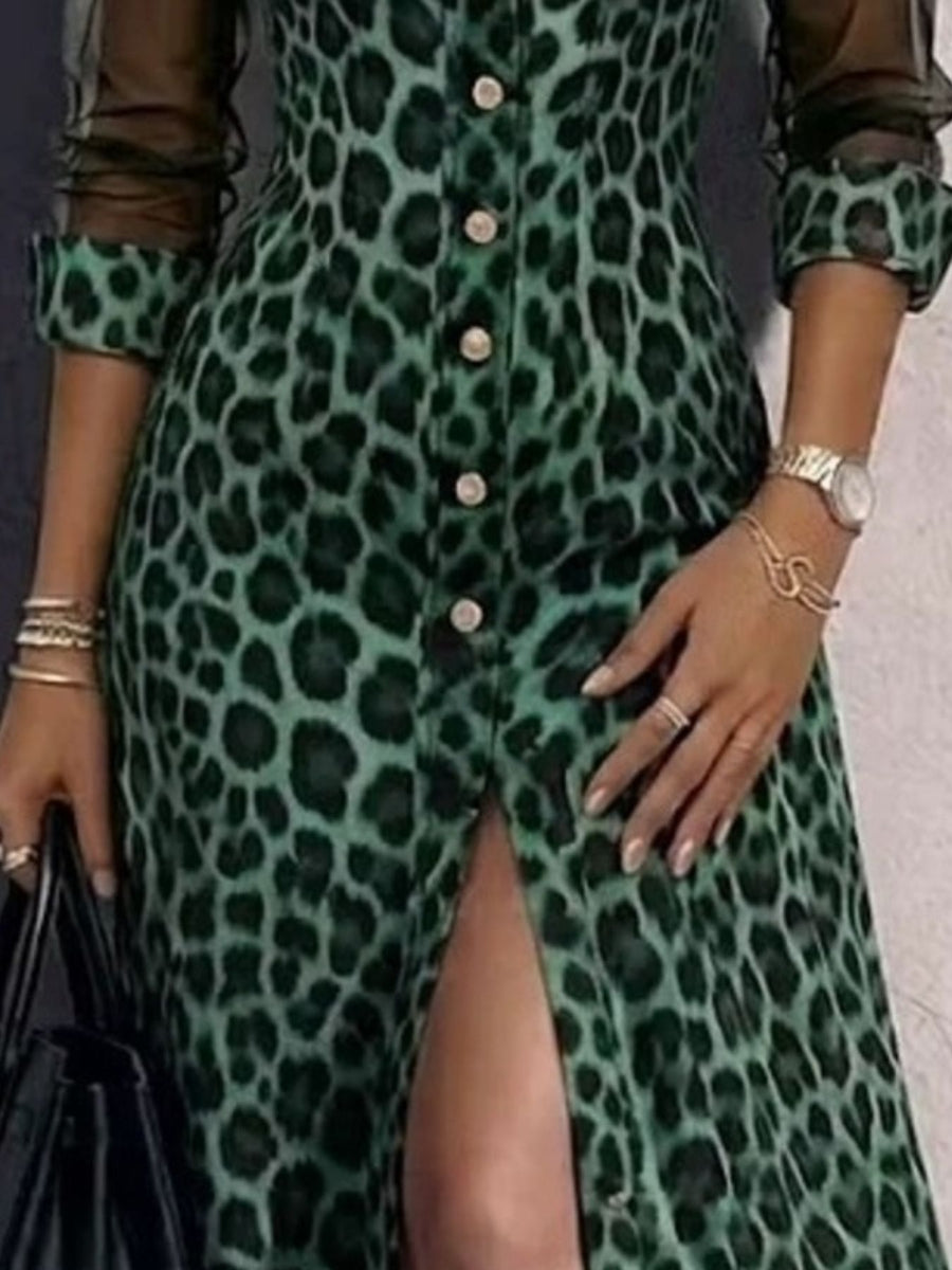 Green shirt dress with maxi and button-front