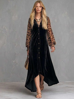 Black maxi dress with high-low and long sleeve