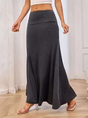Purple Flowy Maxi Skirt With Wide Waistband