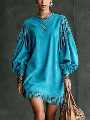 mini dress in Beige with fringe and mini