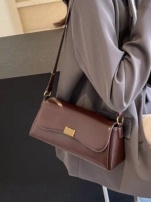 PU Leather Imported Size & shoulder bag in dark brown with structured silhouette