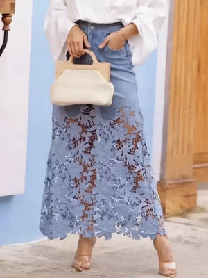 midi skirt featuring floral in White with 100% polyester Care instructions: Machine wash cold texture