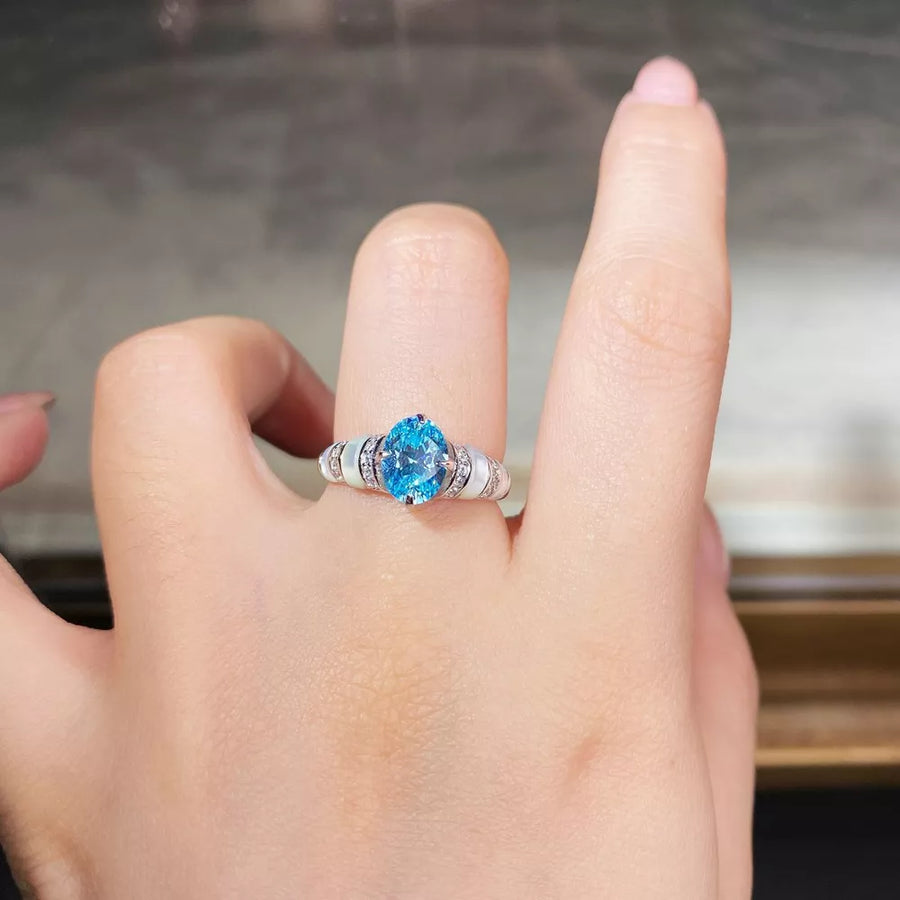ring in sky blue featuring zircon embellishment and fitted fit