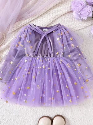 Light Purple dress featuring mesh and star-print