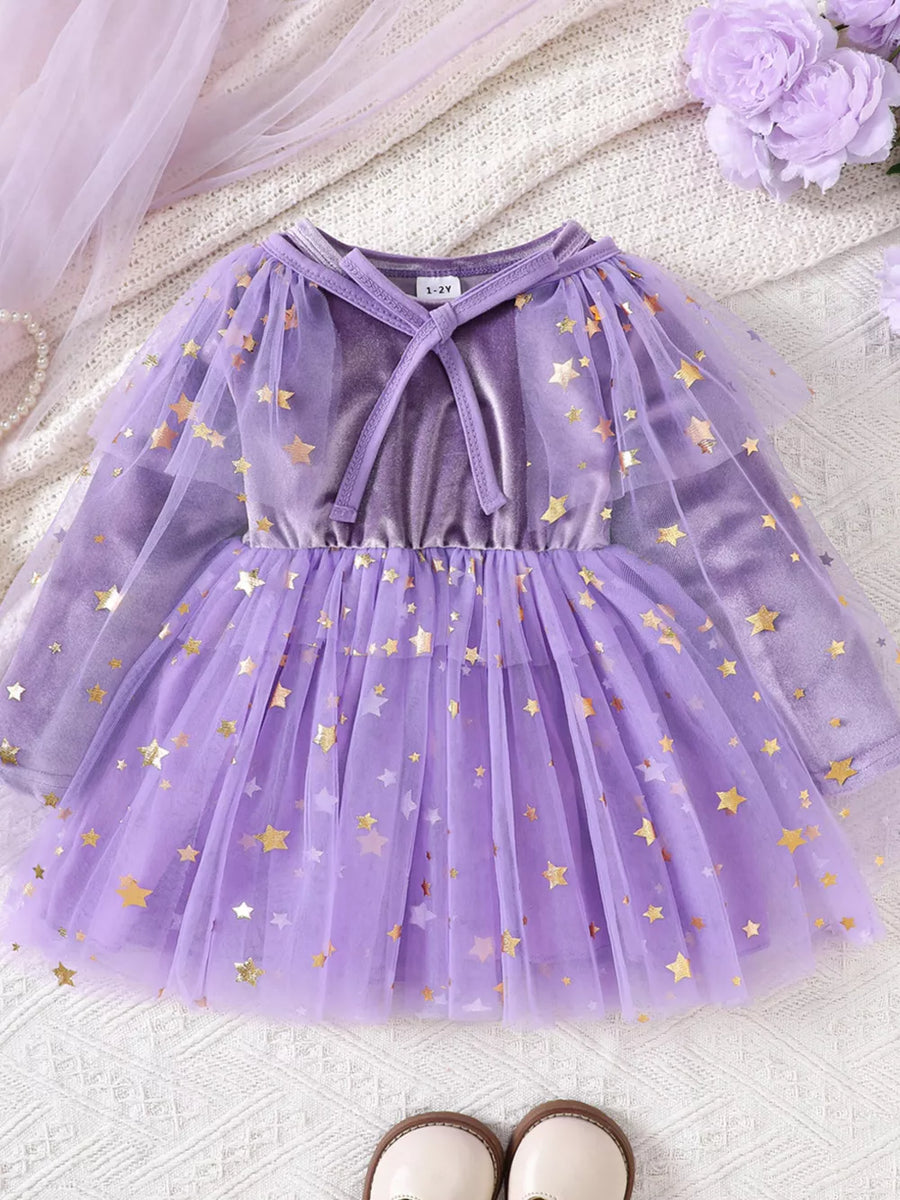 Light Purple dress featuring mesh and star-print
