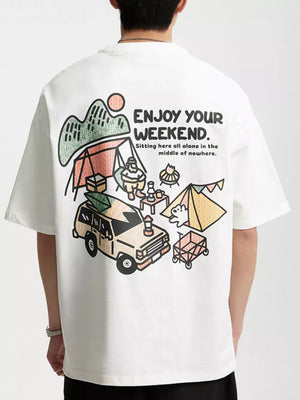 White Men's Graphic Round Neck T-shirt