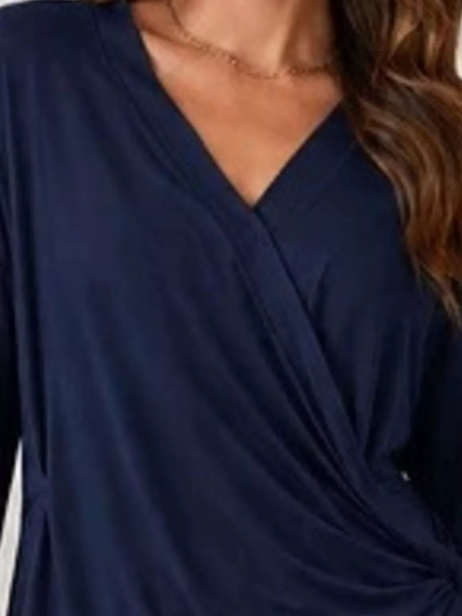 Long Sleeve Wrap T-shirt With Side Knot in Khaki with asymmetrical