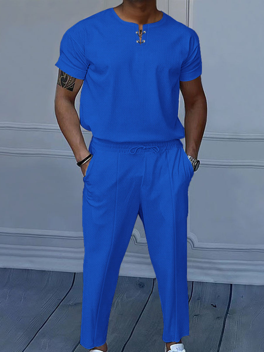 Men's Casual Short-sleeve Lounge Set Plus Size in Grey