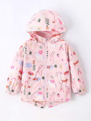 light pink windbreaker with floral and hooded