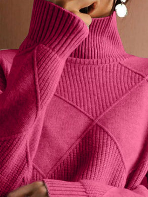 turtleneck sweater featuring argyle in Cerise with 100% polyester Care instructions: Machine wash cold texture