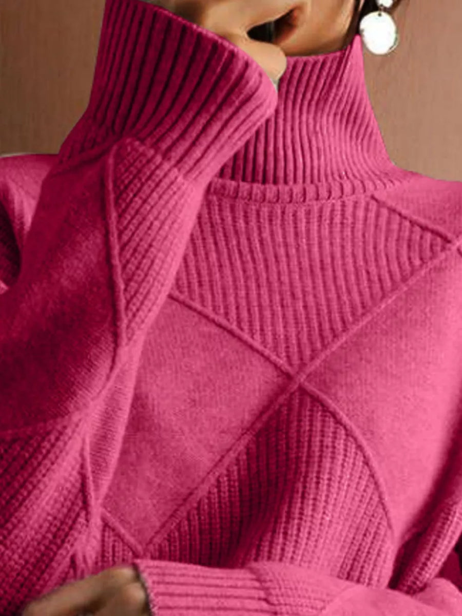 turtleneck sweater featuring argyle in Cerise with 100% polyester Care instructions: Machine wash cold texture