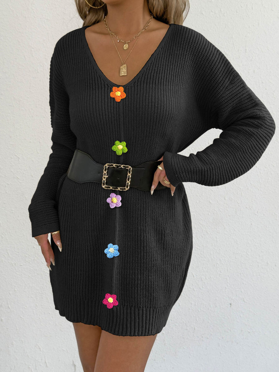 beige straight sweater dress with v-neck