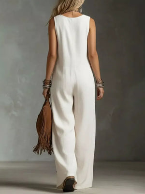 White Effortlessly Chic Pocketed Wide-leg Jumpsuit