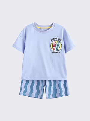 Toddler cotton two-piece set with graphic tee and striped shorts
