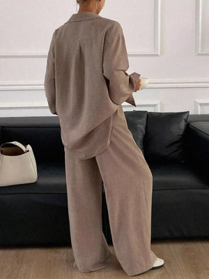 Button-down Long-sleeve Pants in Light Blue with collared