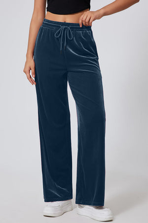 Velvet palazzo lounge trousers in Deep Teal with drawstring waist and wide leg