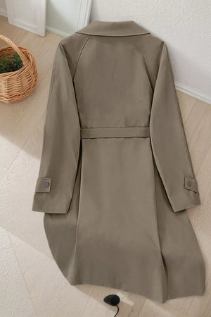 trench coat in Coffee Brown with belted and below-knee