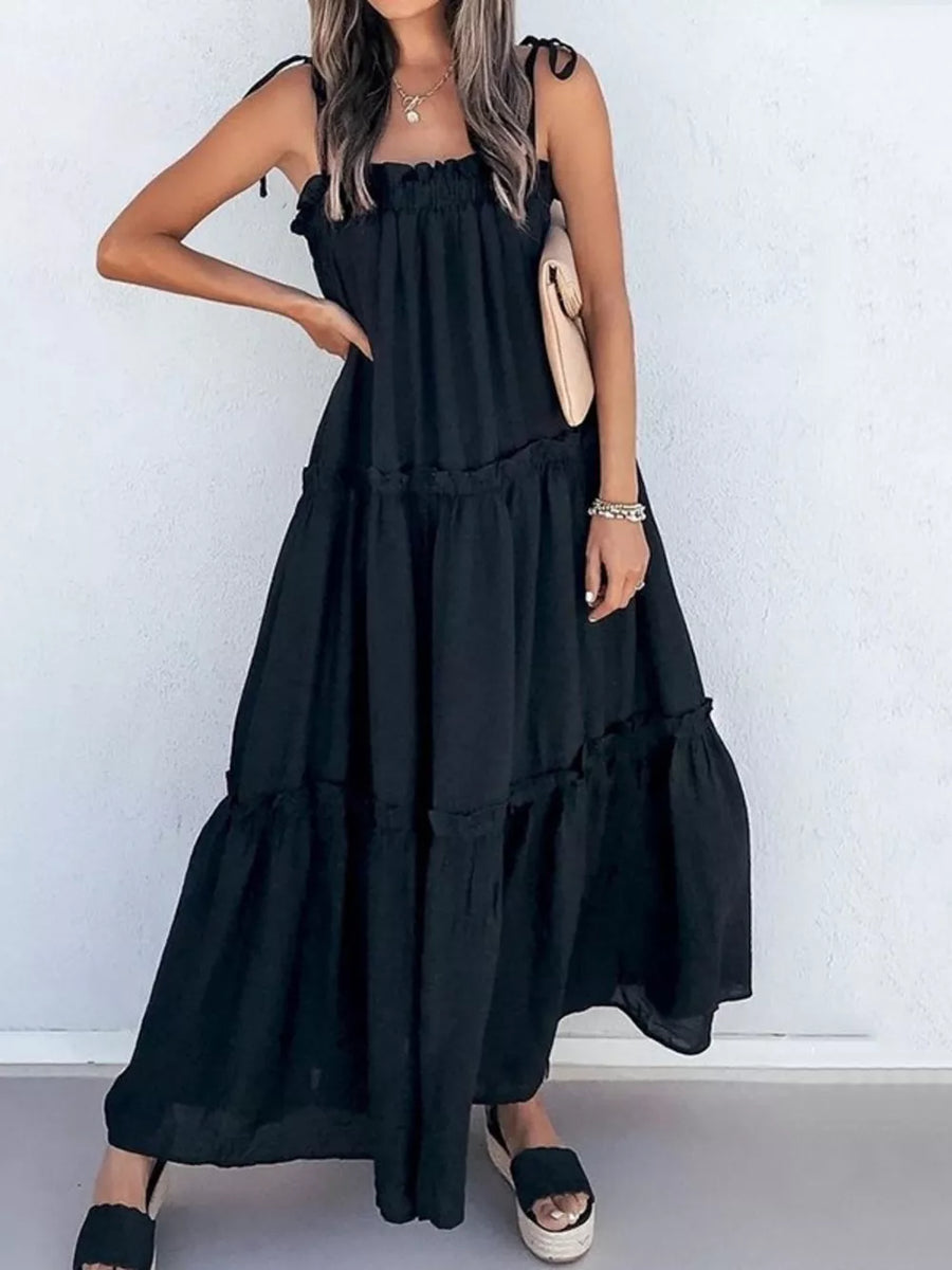 bohemian maxi dress in Black with strapless