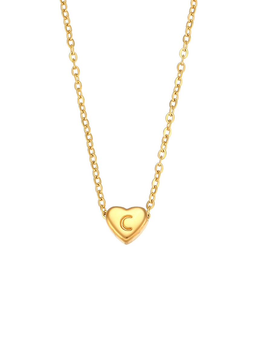 18K Gold-Plated Letter Heart Necklace in Heart Letter D with heart charm
