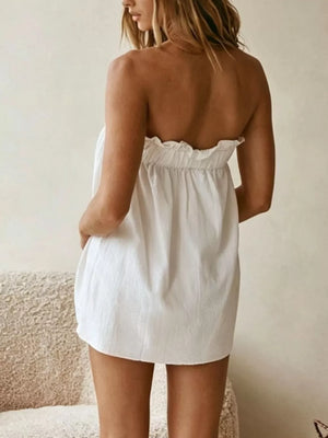 White Full Size Strapless Top & High-waisted Skirt Set