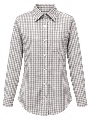 Plus Size Plaid Button-Down Shirt in white with pocketed